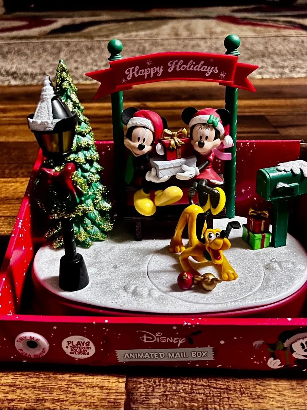 Disney ~ Mickey & Minnie Mouse Christmas Animated/Musical Mail Box Scene ~ New